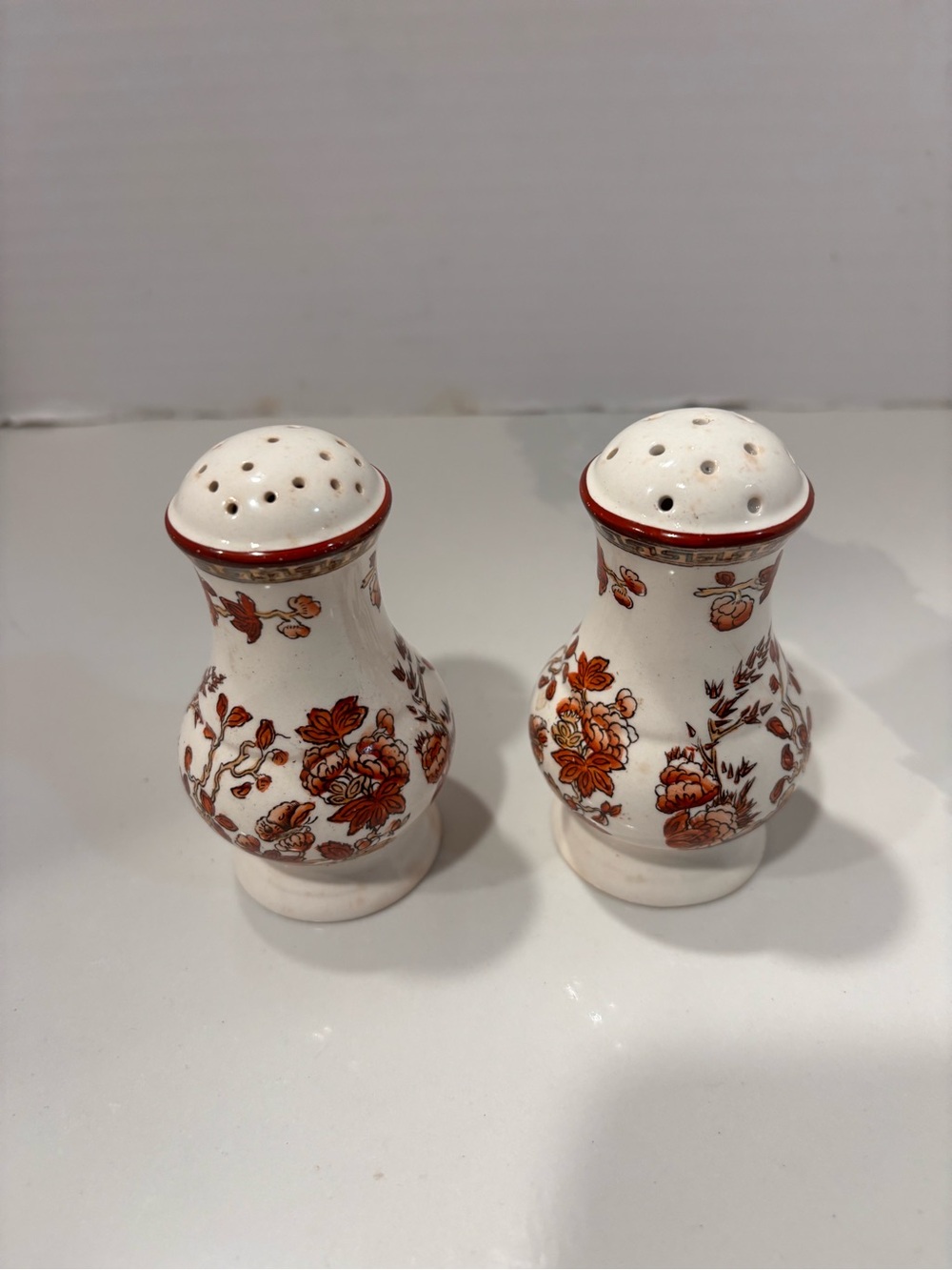 Spode Copeland Indian Tree Rust Salt & Pepper Shakers England